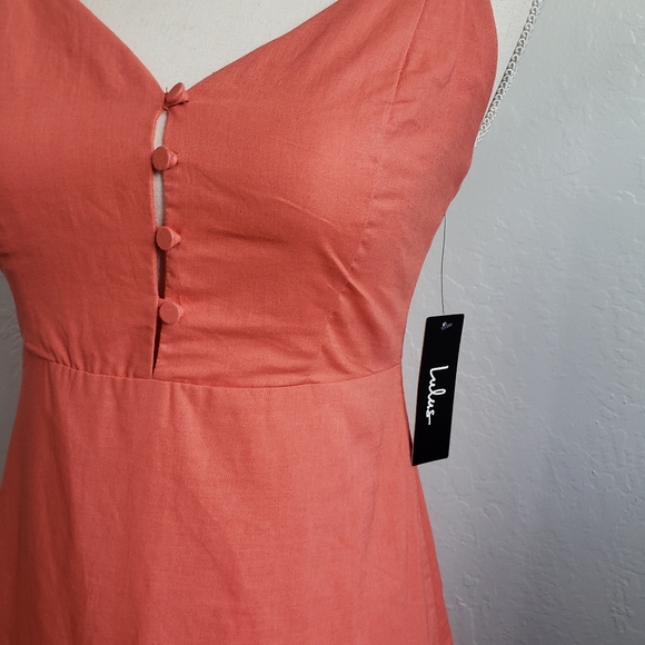 Lulus Coral/Orange ruffle summer dress - Picture 3 of 9